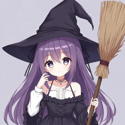 Anime Witch Girl Holding Broom