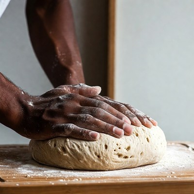 African-American man kneading dough