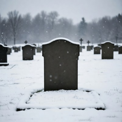 Snowy Cemetery with Gravestones