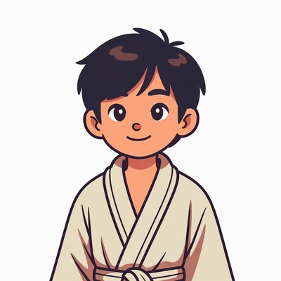 Asian boy in white karate gi