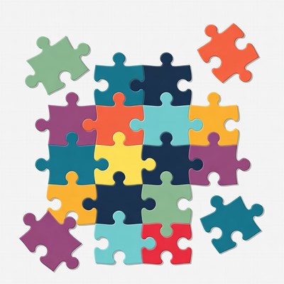 Colorful scattered puzzle pieces