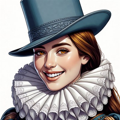 Smiling woman in top hat and ruff