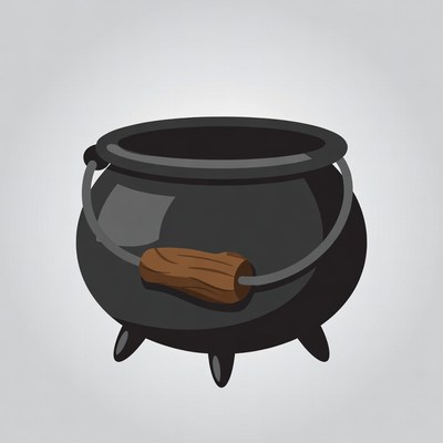 Black Cauldron with Wooden Handle