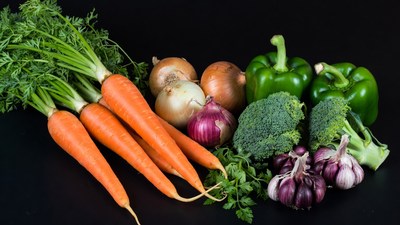 Fresh carrots onions broccoli peppers garlic