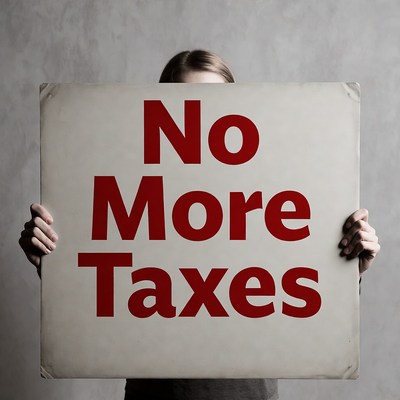 Woman holding No More Taxes sign