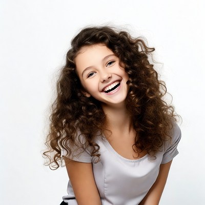 Smiling girl with curly hair