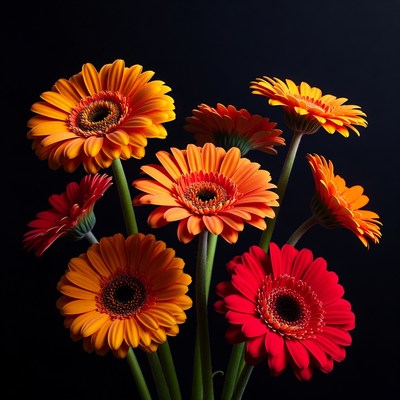 Orange and Red Gerbera Daisies Bouquet