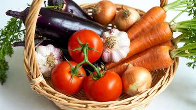 Fresh vegetables in wicker basket