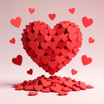3D Red Heart Made of Hearts