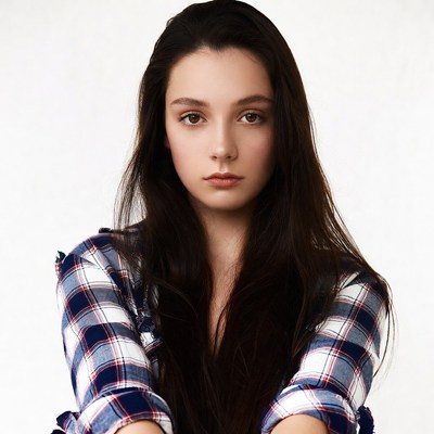 Young woman in plaid shirt