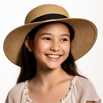 Asian girl smiling in straw hat