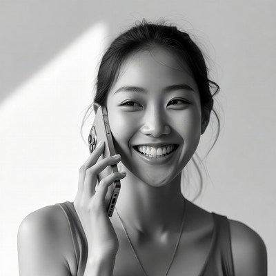 Asian woman smiling on phone call