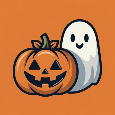 Smiling Jack-o-Lantern with Cute Ghost