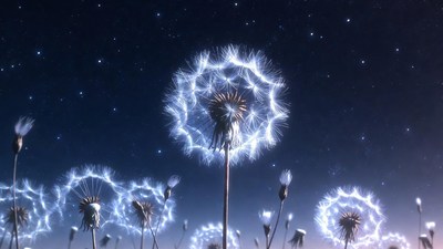 Glowing Dandelions in Night Sky