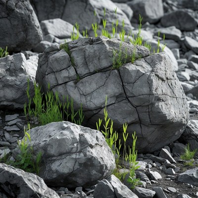 Green sprouts growing on rocks