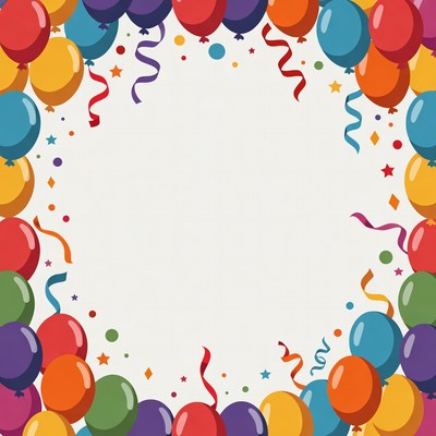 Colorful Balloons and Confetti Border
