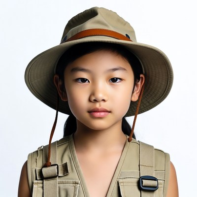 Asian girl in safari hat and vest