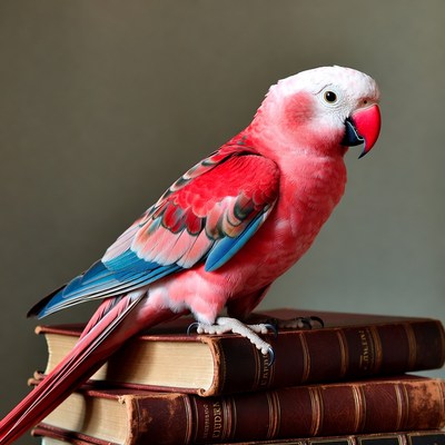 Pink Parrot Perched on Books