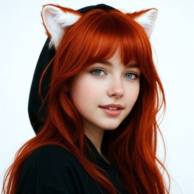 Woman with red hair and fox ears