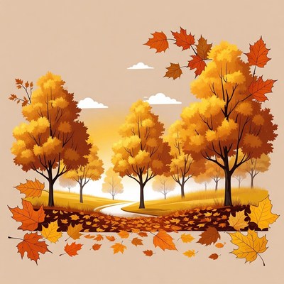 Autumn Trees Along Winding Path