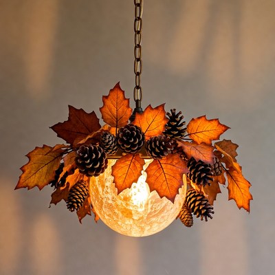 Autumn Leaf Chandelier with Pine Cones