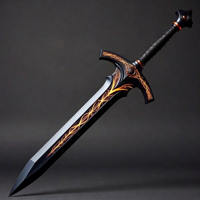 Black fantasy sword with orange runes