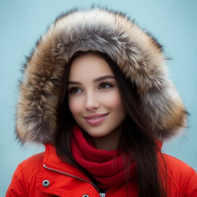 Woman in orange fur hood jacket