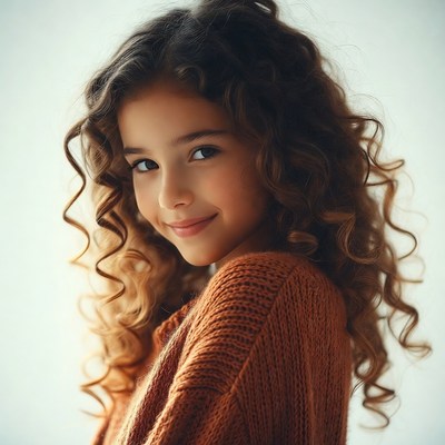 Smiling girl with curly hair