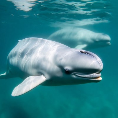 Beluga Whales Swimming Underwater