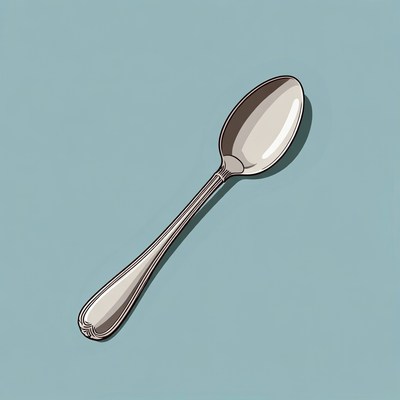 Silver Spoon on Blue Background