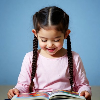 Asian girl reading book
