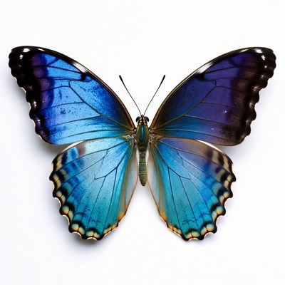 Blue Morpho Butterfly on White Background
