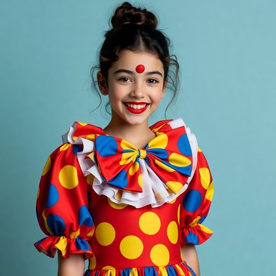 Girl in colorful clown costume