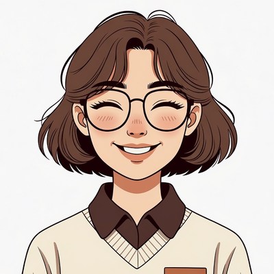 Smiling anime girl with glasses