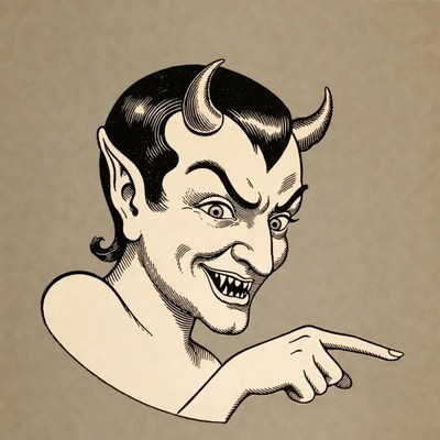Cartoon devil pointing finger