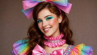 Woman in Rainbow Bow and Dress