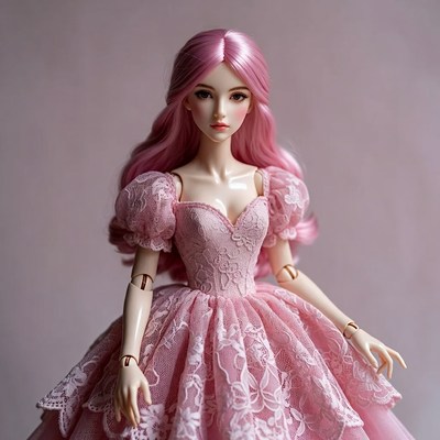 Pink-haired doll in lace gown