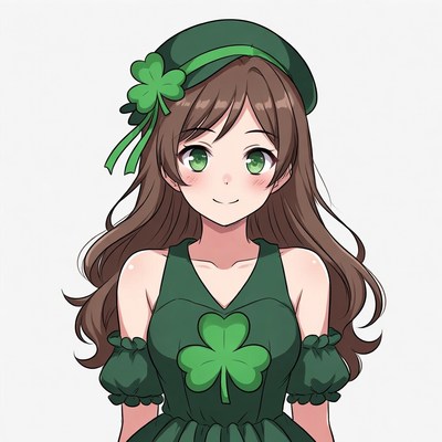Anime girl in green shamrock dress