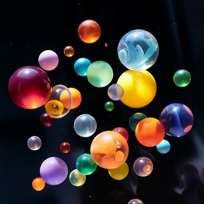 Colorful Floating Bubbles on Black Background