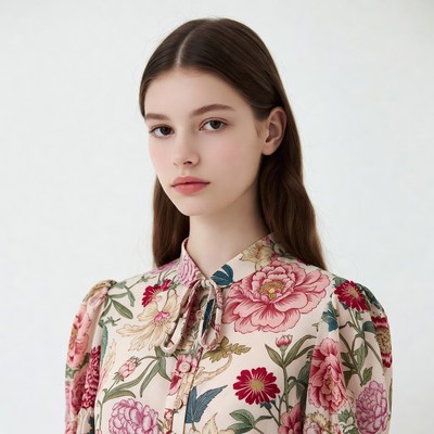Young woman in floral blouse