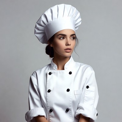 Woman wearing chef hat and uniform