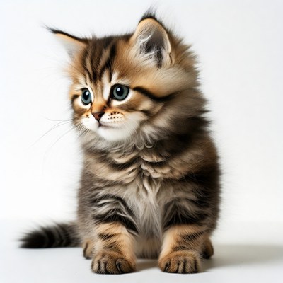 Fluffy tabby kitten sitting