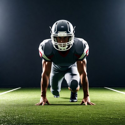Football player in starting stance
