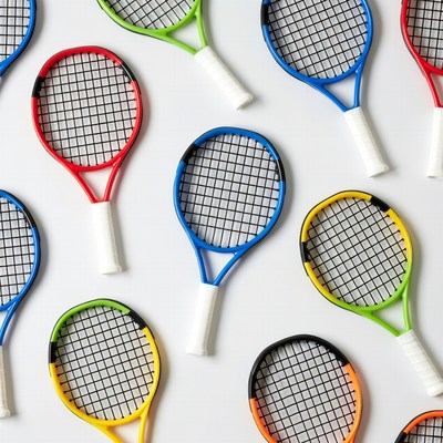 Colorful Mini Tennis Rackets Flat Lay