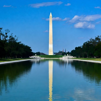 Washington Monument reflecting in pool