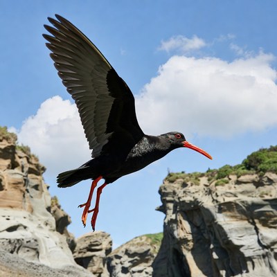 Black-winged Stilt Flying over Cliffs