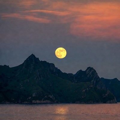 Full Moon Over Mountains and Lake
