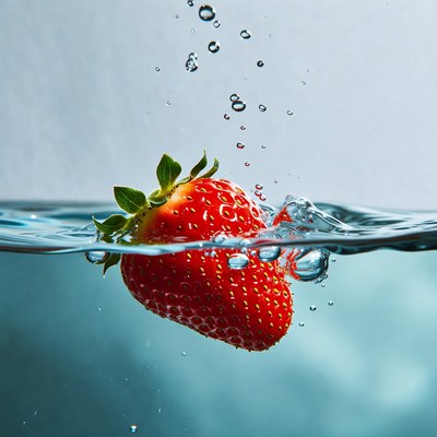Strawberry splashing in water