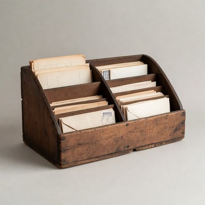 Vintage Wooden Mail Organizer with Letters