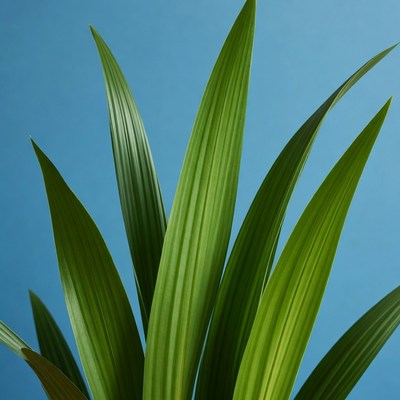 Green leaves against blue background